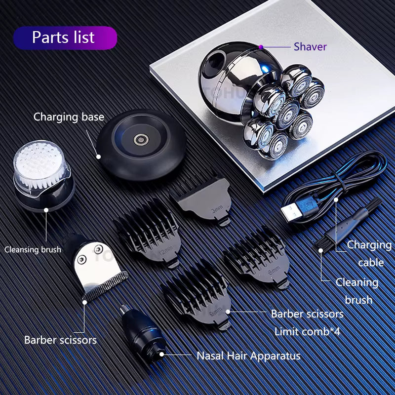 rasoir électrique à tête flottante 7D pour hommes, chargement USB, LCD, étanche, Portable, nez, oreille, tondeuse à cheveux .