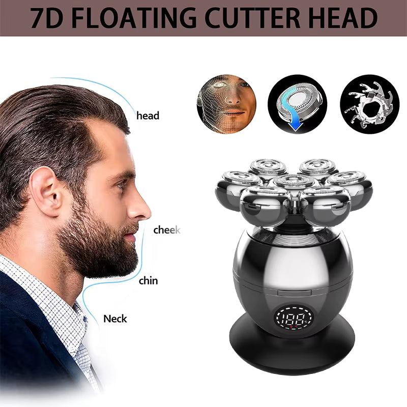 rasoir électrique à tête flottante 7D pour hommes, chargement USB, LCD, étanche, Portable, nez, oreille, tondeuse à cheveux .