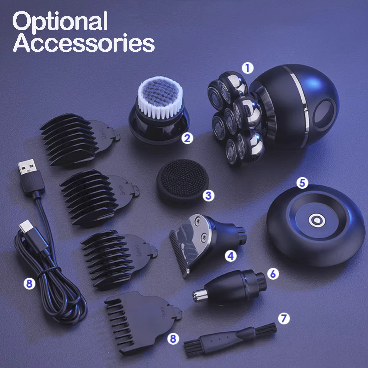 rasoir électrique à tête flottante 7D pour hommes, chargement USB, LCD, étanche, Portable, nez, oreille, tondeuse à cheveux .