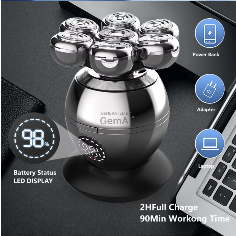 rasoir électrique à tête flottante 7D pour hommes, chargement USB, LCD, étanche, Portable, nez, oreille, tondeuse à cheveux .