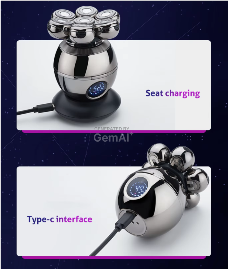 rasoir électrique à tête flottante 7D pour hommes, chargement USB, LCD, étanche, Portable, nez, oreille, tondeuse à cheveux .