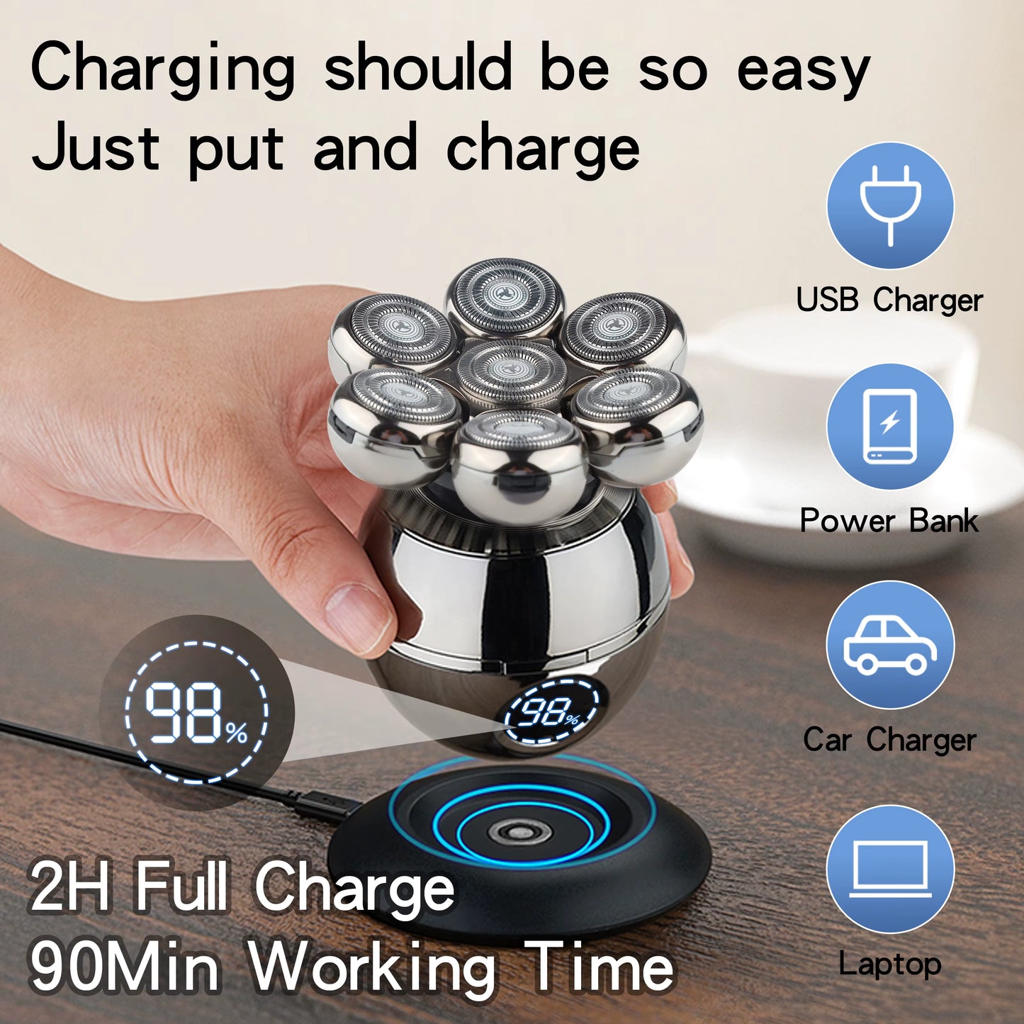 rasoir électrique à tête flottante 7D pour hommes, chargement USB, LCD, étanche, Portable, nez, oreille, tondeuse à cheveux .
