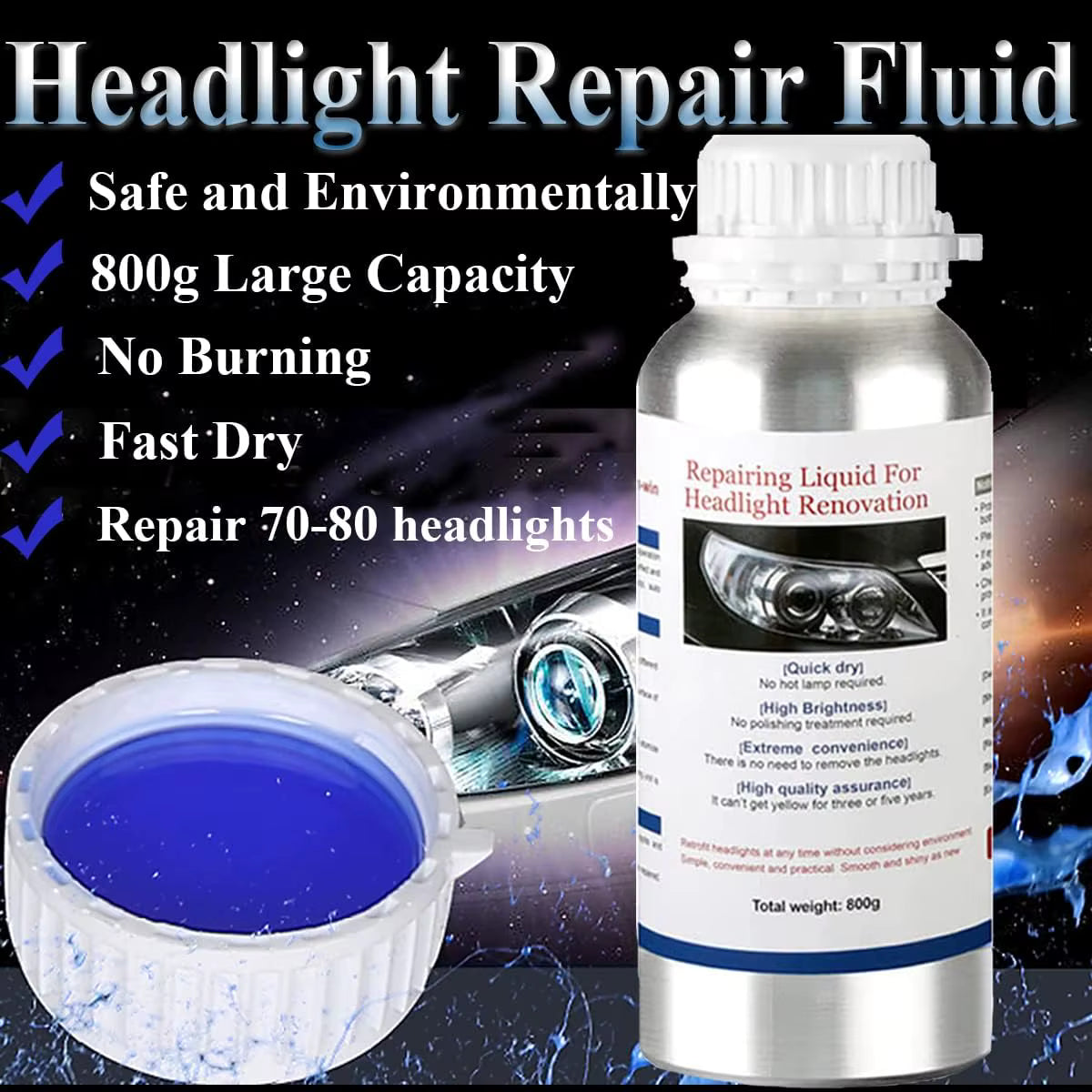 طقم إصلاح وترميم و تلميع  مصابيح السيارة الأمامية.